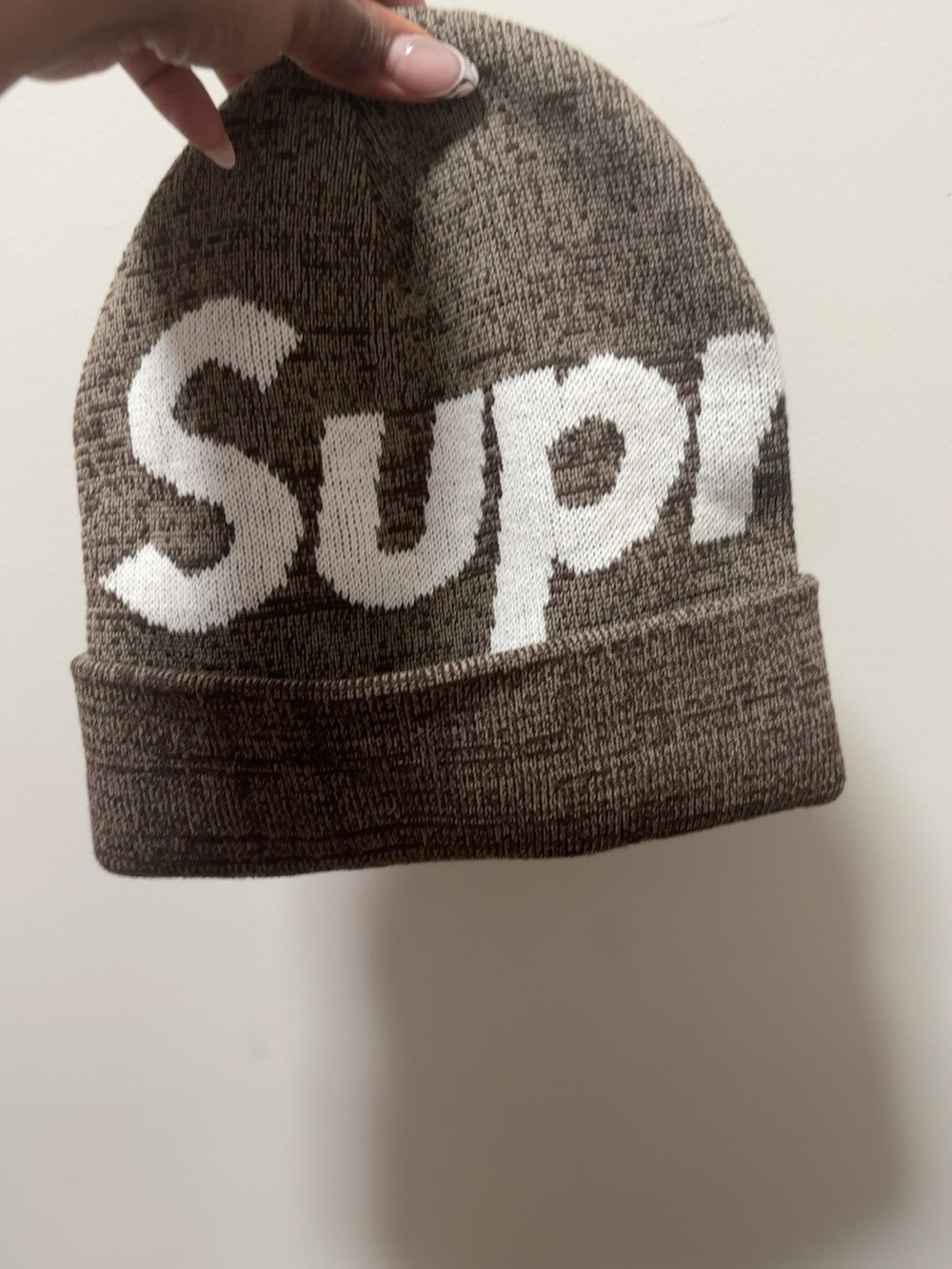 Supreme Big Logo Brown Knit Beanie One Size